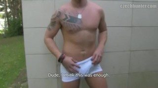 CZECH HUNTER 376 –  Handsome Hunk Rides A Cock Raw On A Wooden Bench