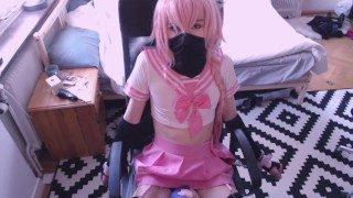 Lewd cosplay slut plays with toys