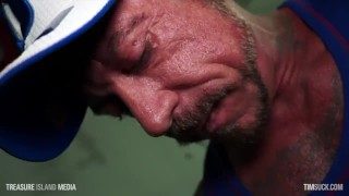 Sucking dad’s cock in the garage