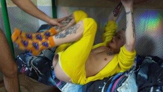 Older stepbrother fucked his friend’s tight ass with his big dick