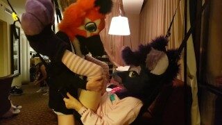 Star takes femboy fursuiter for a ride in sex sling [MFF 2019]